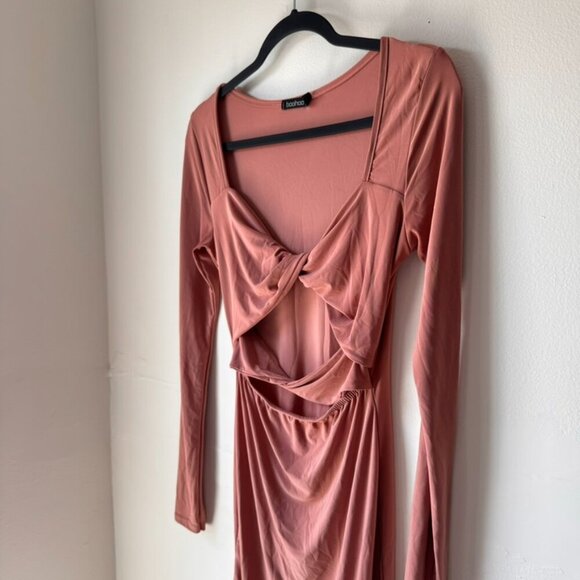 Boohoo Rose Pink Cut-Out Bodycon Dress | Long Sleeve | Size US 8 - Picture 2 of 5